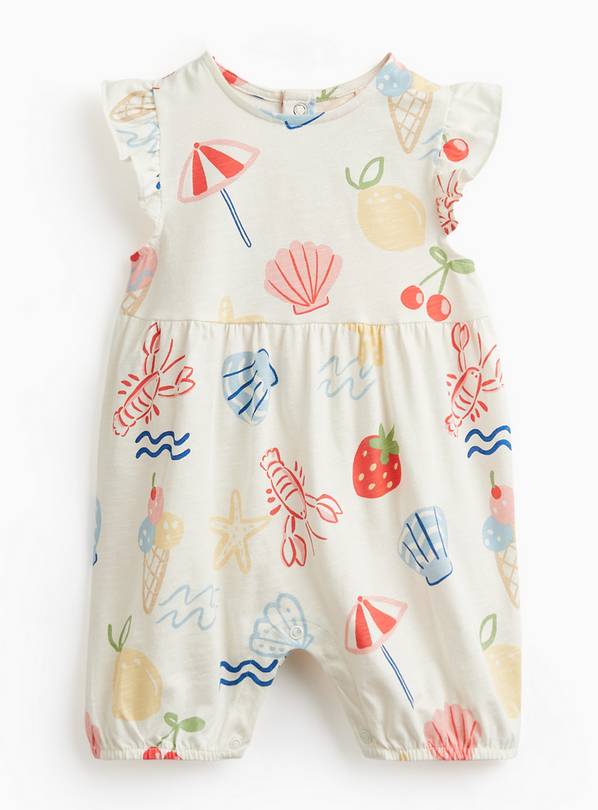 White Holiday Print Frill Sleeve Romper 9-12 months